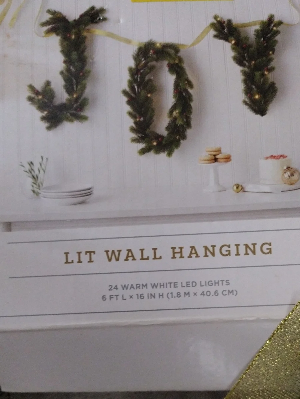 Green Holiday Pine Garland with Gold Ribbon - Decorative Home Holiday Accent